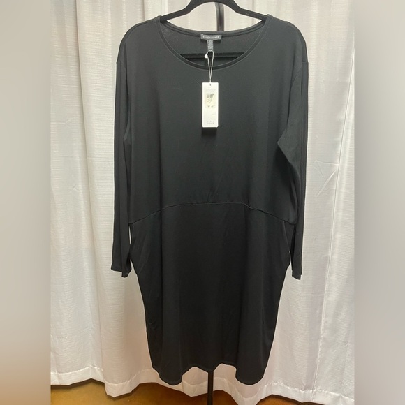 Eileen Fisher Black Ballet Neck Viscose Dress NWT | size Medium - Picture 1 of 5